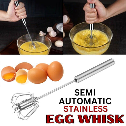 14 Inch Stainless Steel Semi-Automatic Whisk – Hand Push Egg Beater, Mixer & Blender, Cooking, Baking, Frothing, Kitchen Utensils Lightweight Portable