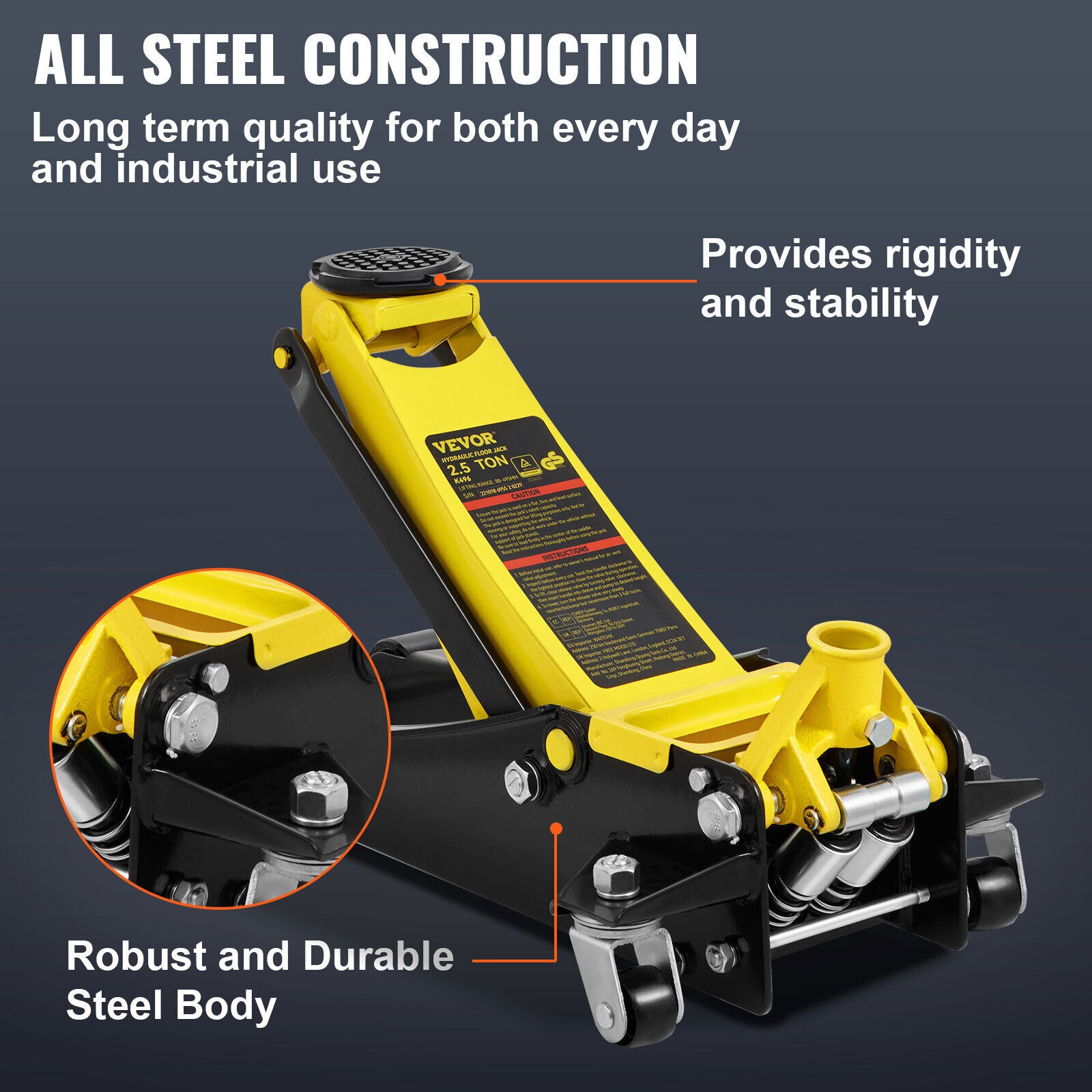 VEVOR 2.5T Lift Low Profile Floor Jack Heavy Steel Dual Piston Auto Rapid Pump