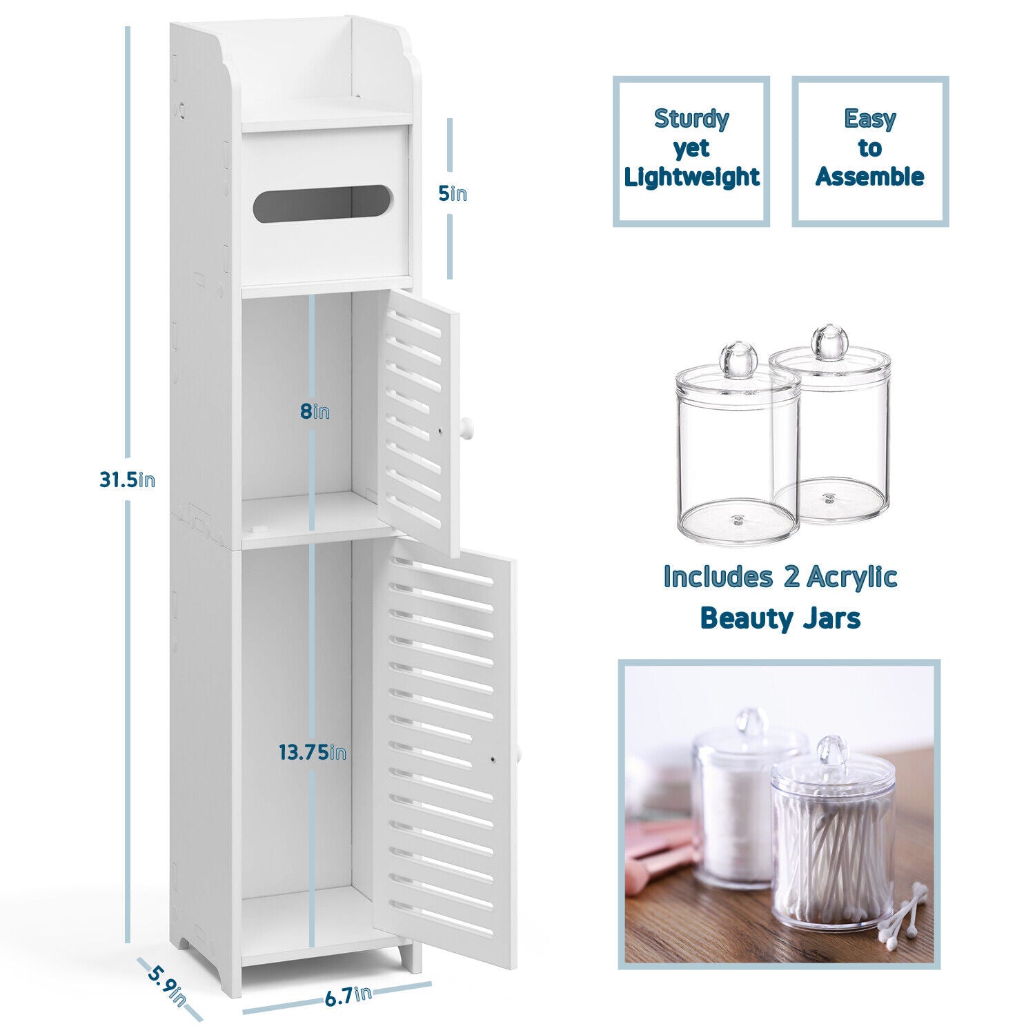 Bathroom Storage Cabinet Floor Standing Toilet Paper Organizer Shelves with Door