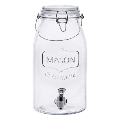 Clear Glass Mason Jar Beverage Dispenser with Leak-Proof Stainless Steel Spigot 1 Gallon Sun Tea Container for Kitchen Organization Classic Drinkware