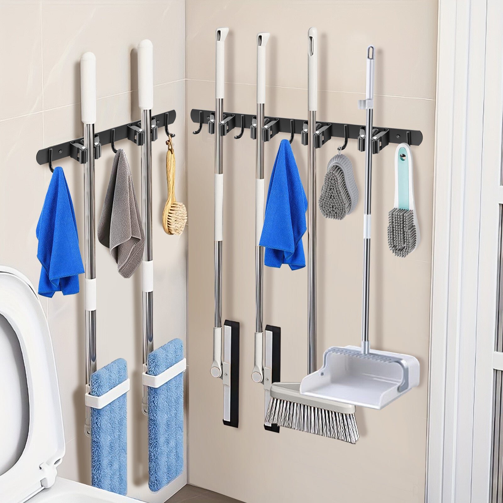 Broom Hanger Mop Holder Wall Mount Heavy Duty Garden Kitchen Tool Organizer Rack