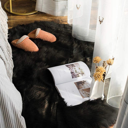 Faux Fur Sheepskin Fluffy Area Rugs round Shaggy Carpet for Bedroom Living Room