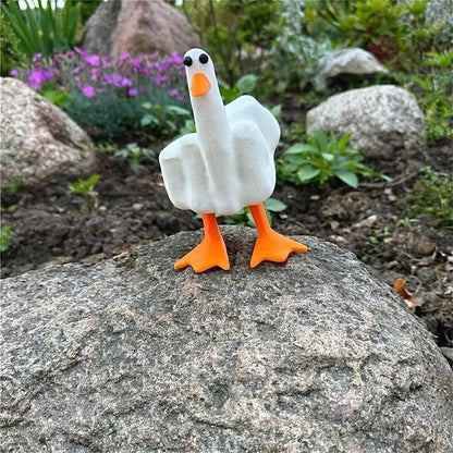 2024 ornaments, Middle Finger Duck Statue - Funny Resin Duck Figurine, Rude Home Decor, Desk Ornament, Gag Gift for Friends & Office, 17cm Tall