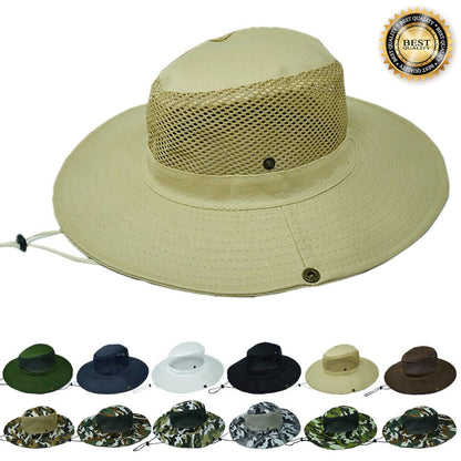 Mesh Tactical Boonie Hat Military Camo Bucket Wide Brim Sun Fishing Summer Cap