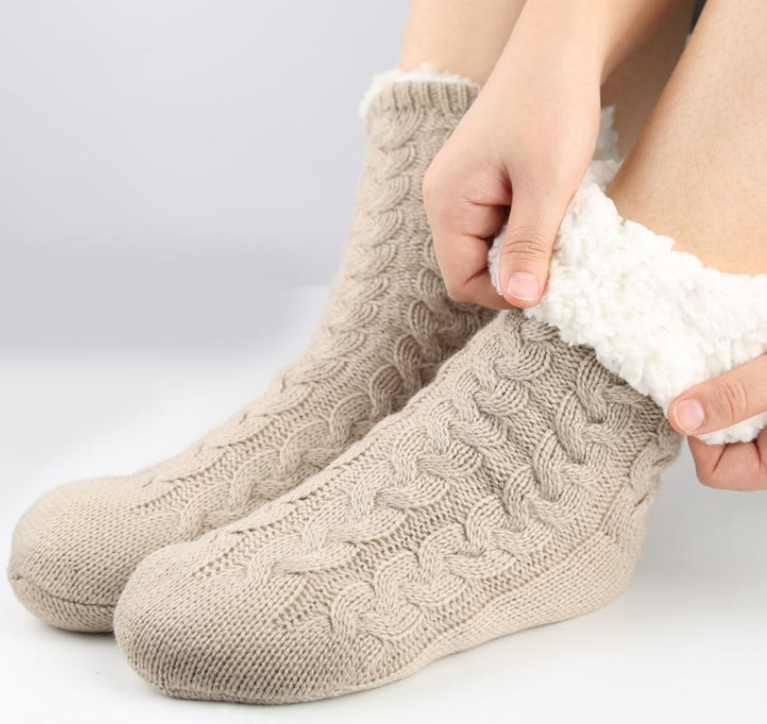 warm floor sock Winter anti Slip Warm Fleece-Lined Slipper Socks Thickening Sleep Floor Socks US