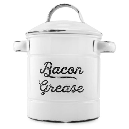 Oily Container, Vintage Enamel Bacon Grease Container w/Strainer - Farmhouse Rustic Drippings Holder, High Heat Tolerant, 3.25 Cup Capacity