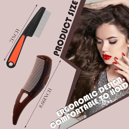 dandruff remover comb, Dandruff Comb Set for Flake & Lice Removal - Hollow Tooth, Fine Tooth, Nit & Stainless Steel Combs for Thick Haircare Gift