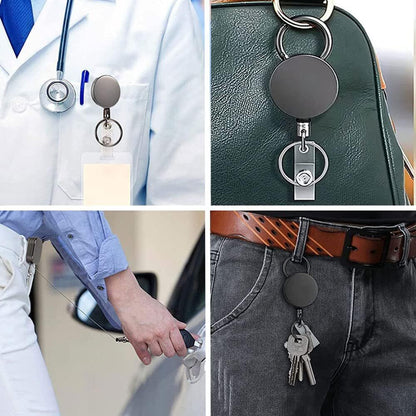 Retractable Badge Reel ID Card Holders Heavy Duty with Belt Clip Key Ring 2Packs