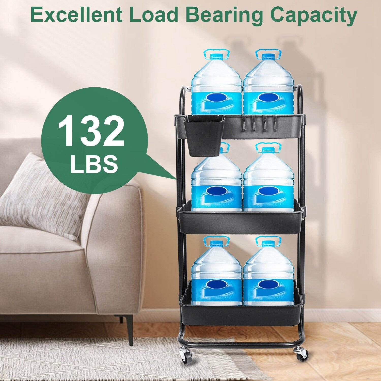3 Tier Rolling Kitchen Trolley Cart Metal+Pp Storage Shelves Rack Utility Cart