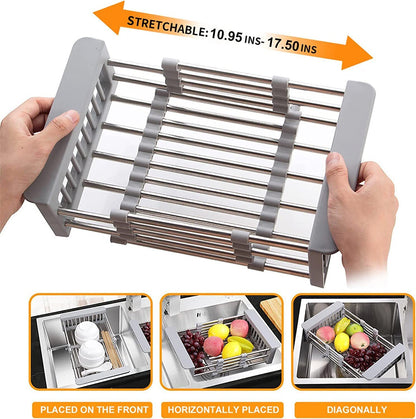 Dish Drying Rack Adjustable Organizer – Stainless Steel, Detachable & Space-Saving, Over Sink Drainer for Plates & Bowls, Fast Drain & Easy Clean Kitchen Holder