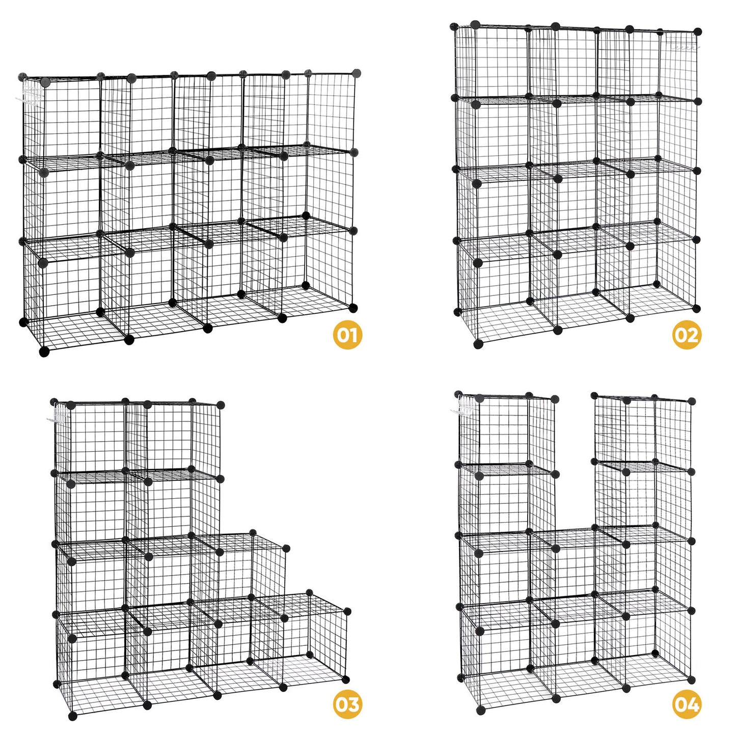 12-Cube Wire Storage Organizer – DIY Metal Bookshelf & Shelving Rack for Bedroom, Living Room, or Closet – Modern Industrial Design, Large Capacity