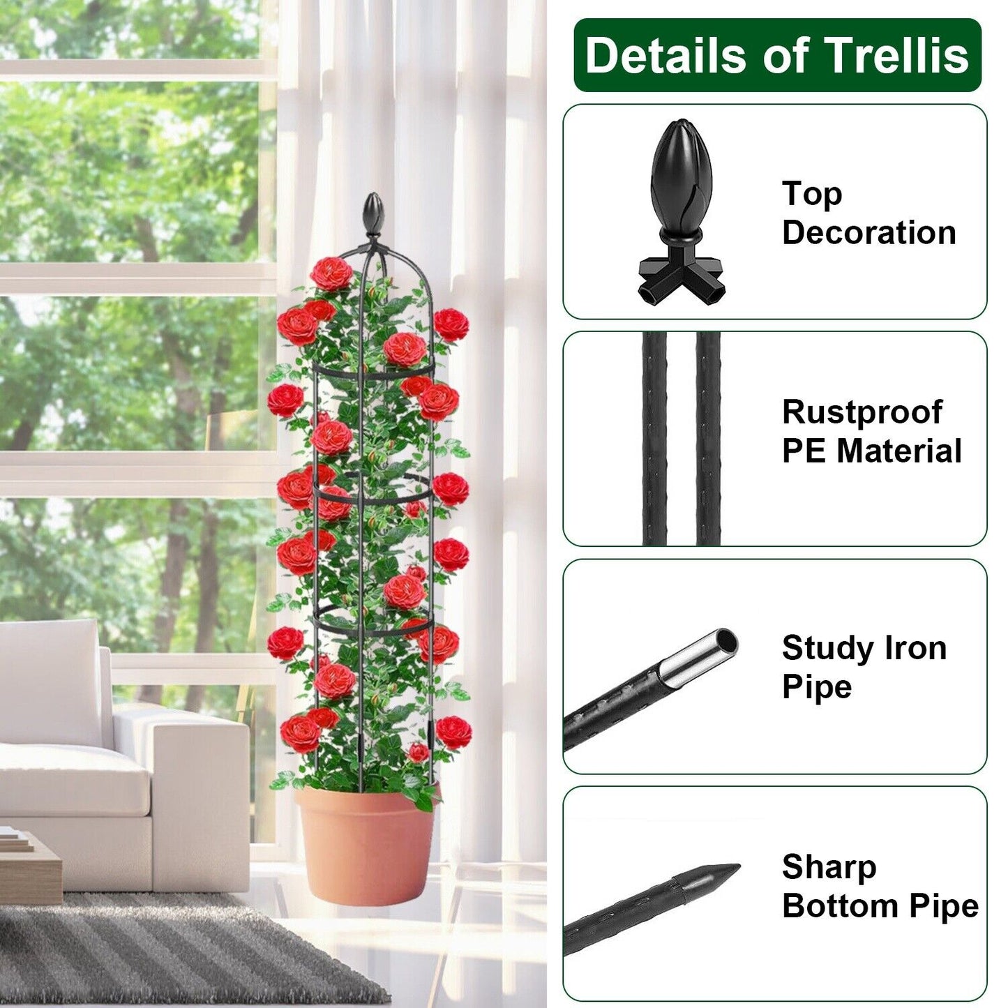 2Pack 6Ft Rustproof Garden Trellis for Potted Plants Climbing Vine Rose Clematis