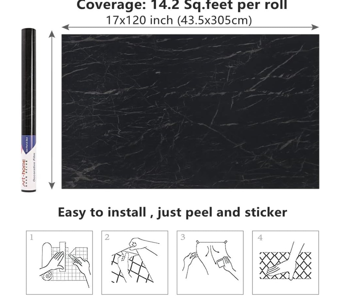 Arthome Black Marble Wallpaper,17"X