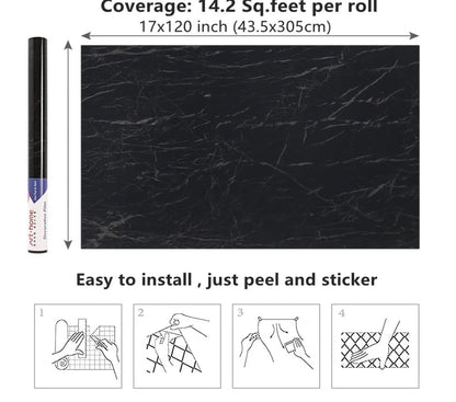 Arthome Black Marble Wallpaper,17"X