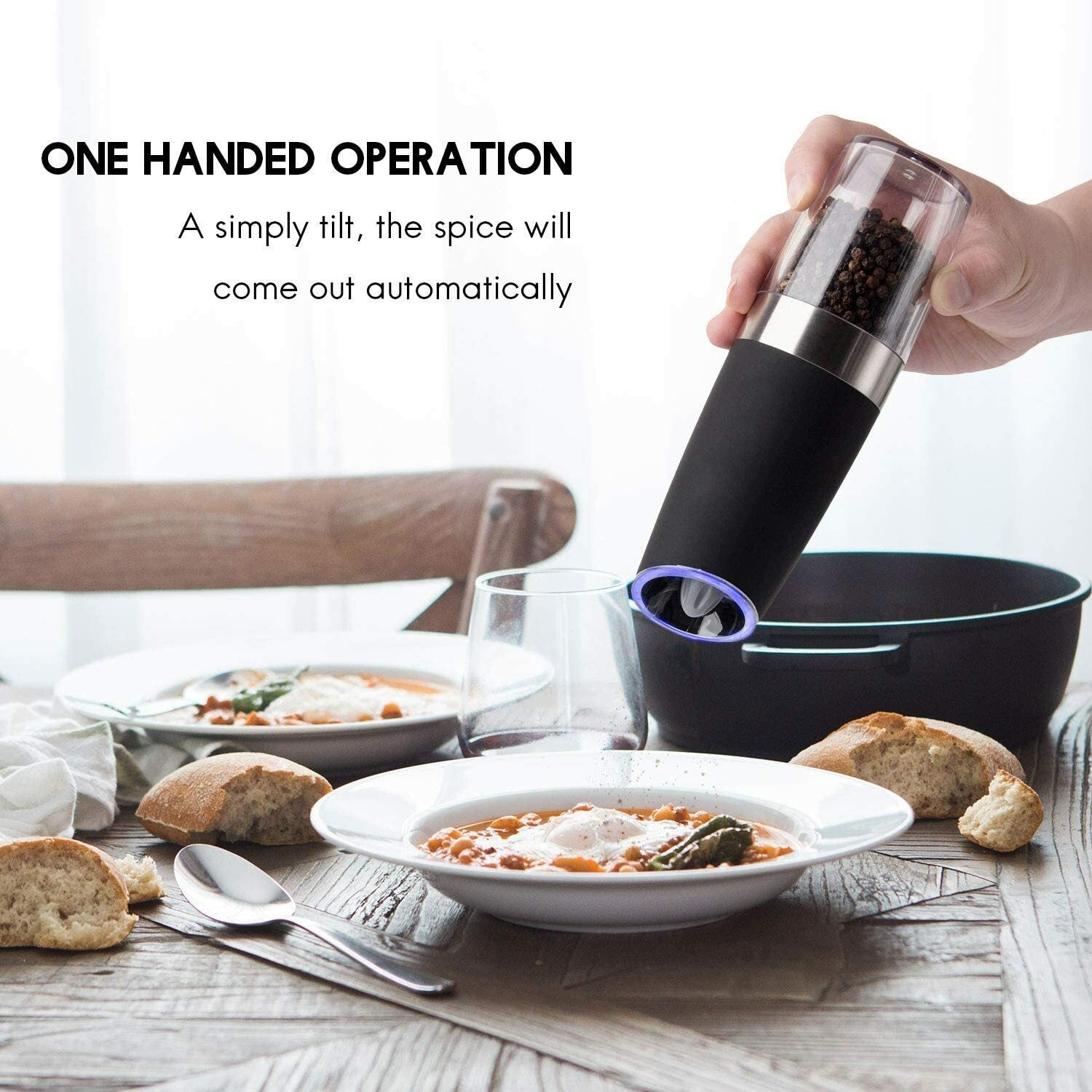 Salt and Pepper Grinder Electric Pepper Mill Stainless Steel Gravity Induction