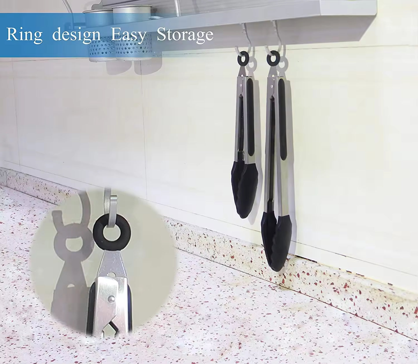 ✅SHIP NOW - Kitchen Food Tongs Silicone Stainless Steel Tongs Set | Black 9"/12"