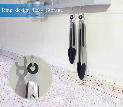 ✅SHIP NOW - Kitchen Food Tongs Silicone Stainless Steel Tongs Set | Black 9"/12"