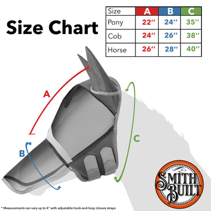 Horse Equine Fly Mask with Long Nose, Ear Protection, Fine Mesh