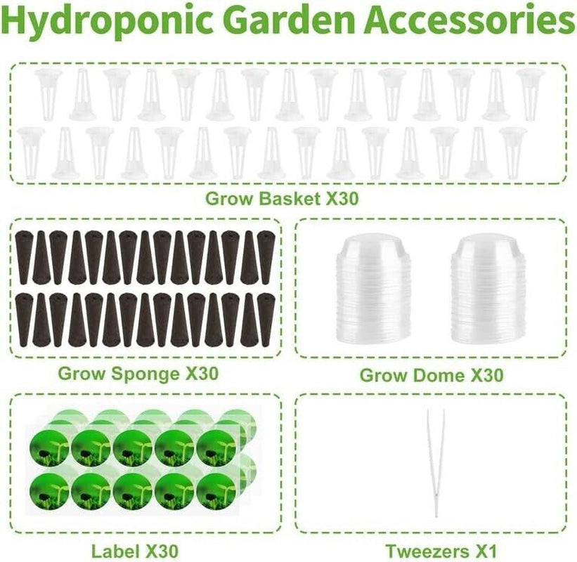 121PCS Indoor Hydroponic Garden Kit with Grow Sponges, Baskets, Domes & Labels for Fresh Herbs, Veggies & More, Easy to Use!