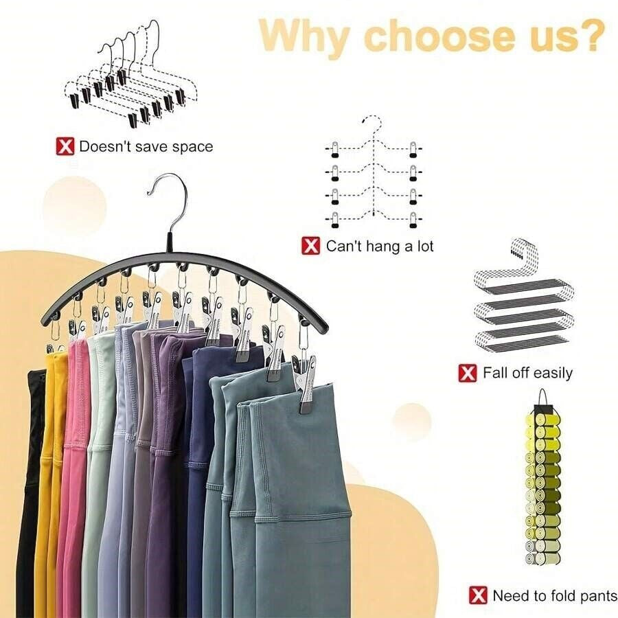 Hangers with Clips Space Saving Pants Closet Organizer Hanging Legging Organizer