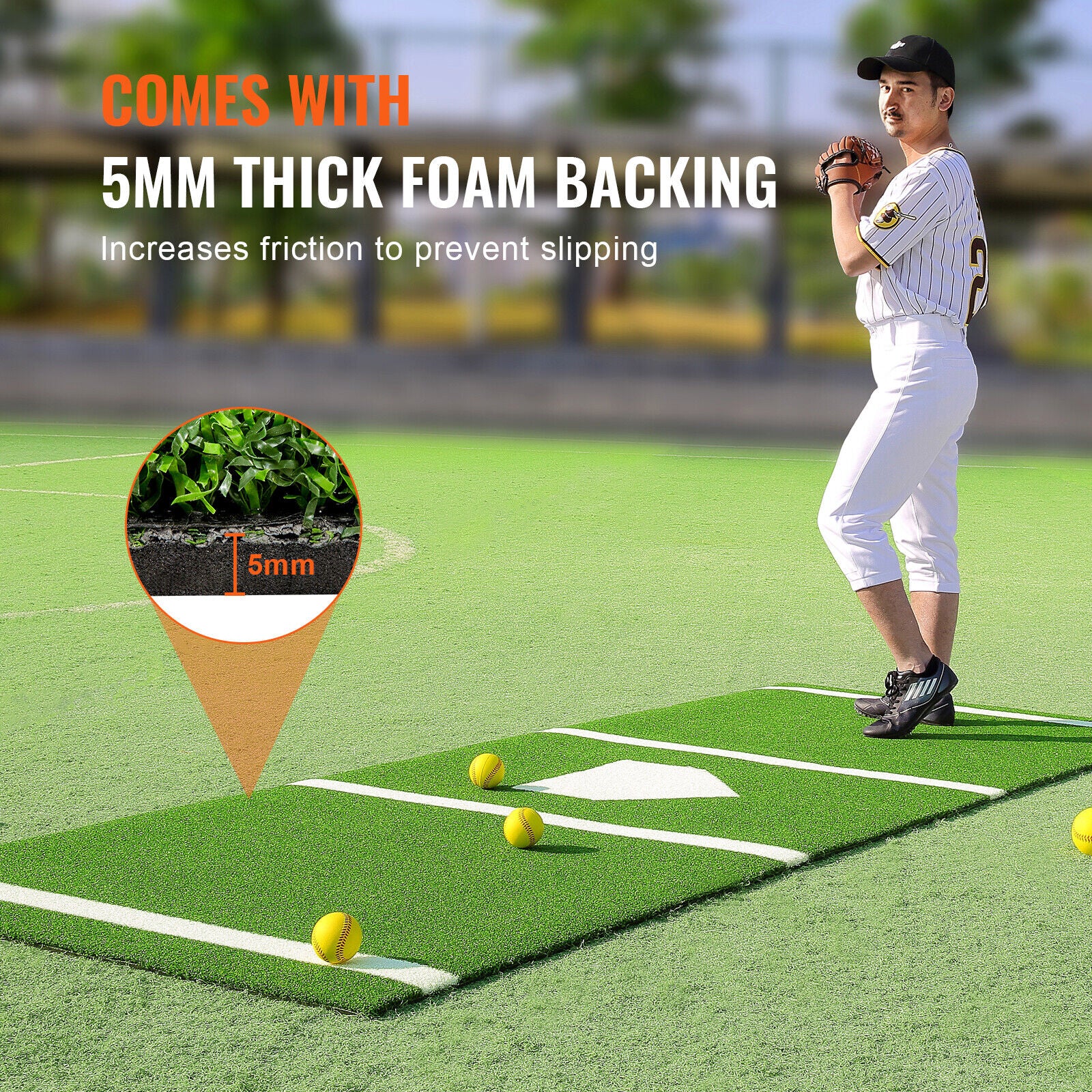 Baseball Softball Hitting Mat 10x3.8FT – Non-Slip Batting Mat w/Stride Lines, Thick Foam Backing, Durable Turf, Easy to Store – Perfect for Training !