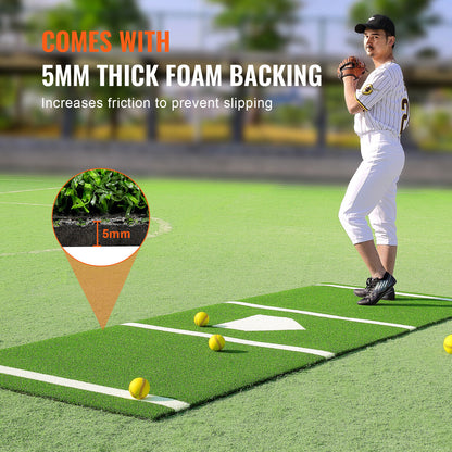 Baseball Softball Hitting Mat 10x3.8FT – Non-Slip Batting Mat w/Stride Lines, Thick Foam Backing, Durable Turf, Easy to Store – Perfect for Training !