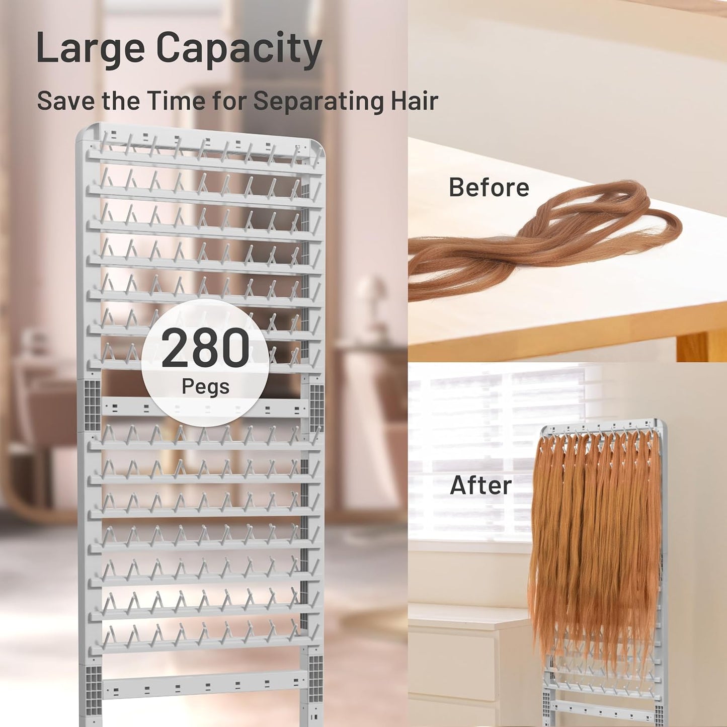 Braiding Hair Rack with 280 Pegs - Adjustable 2-Sided Hair Braiding Stand with Wheels for Tangle-Free Extensions & Storage