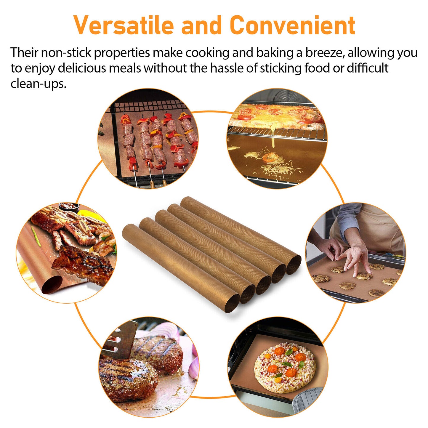 5Pcs BBQ Copper Grill Mats Non-Stick Easy to Cut Oven Sheet Liner Cooking Baking