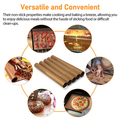5Pcs BBQ Copper Grill Mats Non-Stick Easy to Cut Oven Sheet Liner Cooking Baking