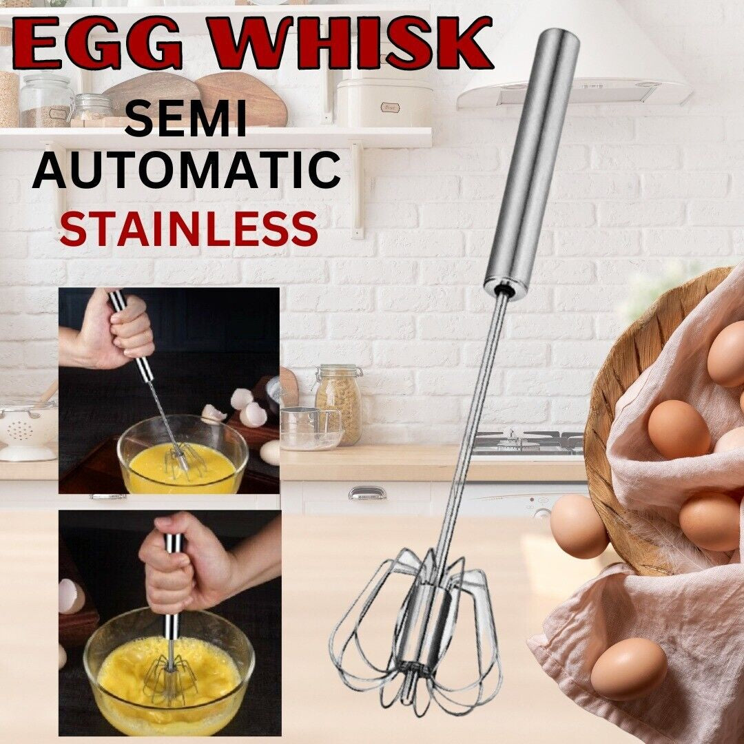 14 Inch Stainless Steel Semi-Automatic Whisk – Hand Push Egg Beater, Mixer & Blender, Cooking, Baking, Frothing, Kitchen Utensils Lightweight Portable