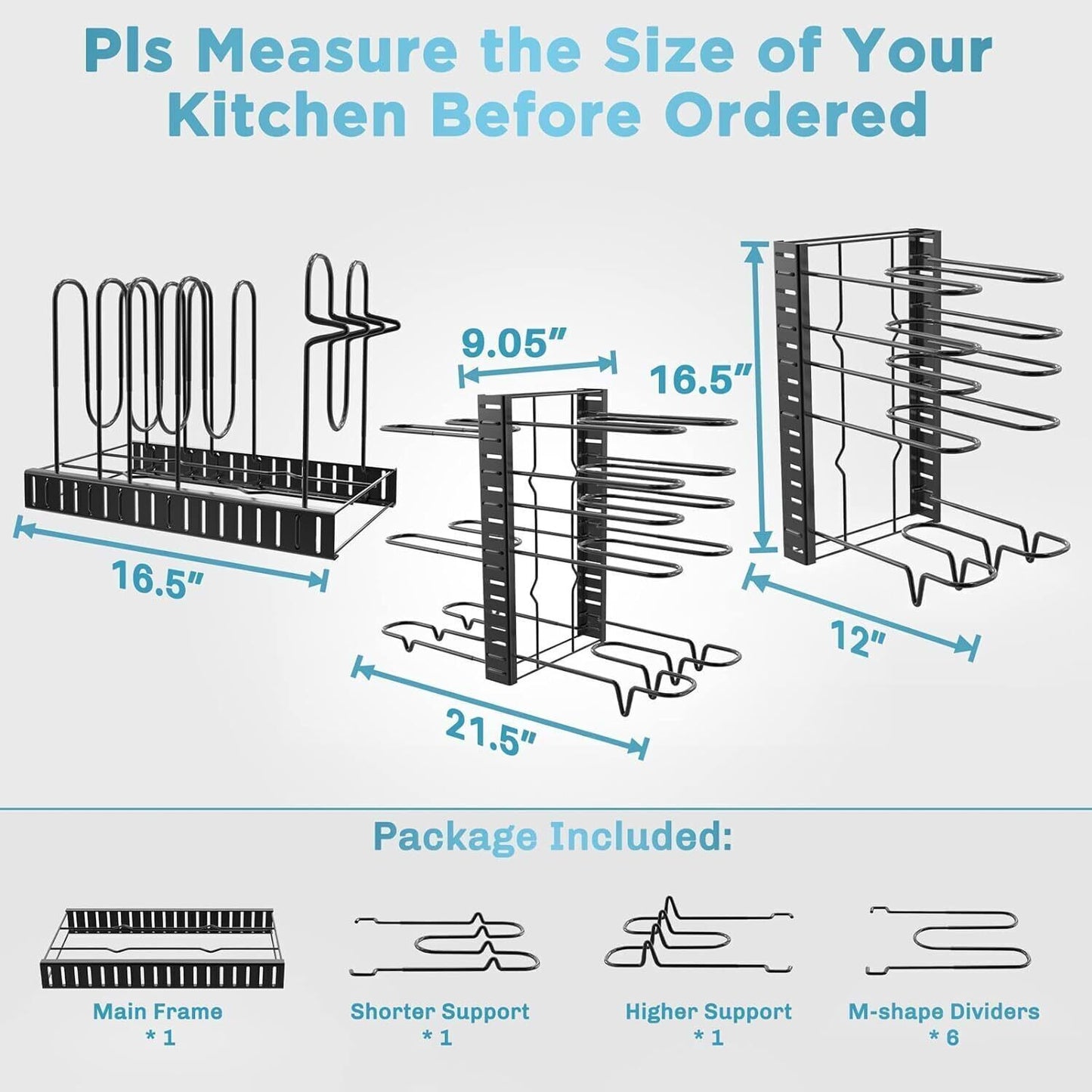 Adjustable 8 Tier Pots and Pans Organizer Rack Pots Holder for Kitchen Cabinet