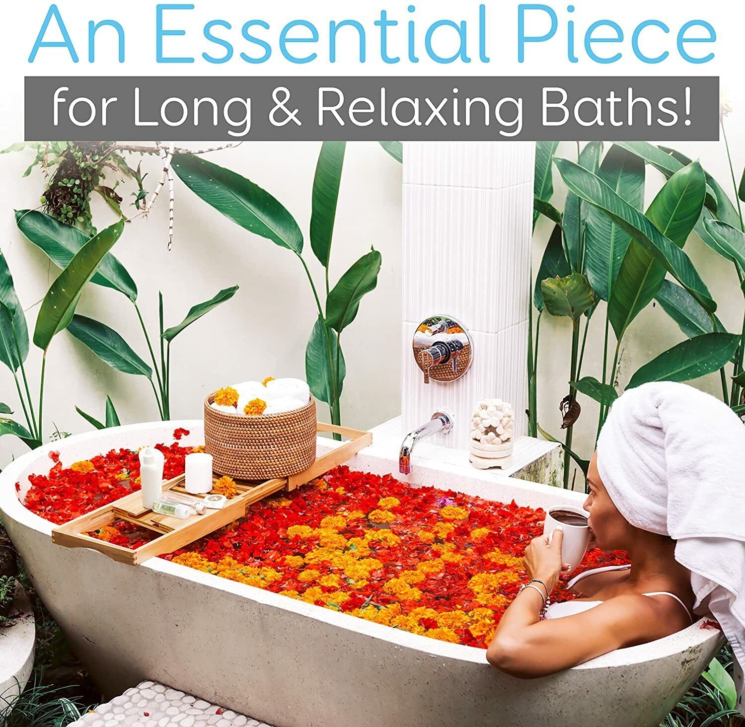 Bathtub Tray Caddy, Luxury Bamboo Bath Table – Expandable Solid Wood Holder for Wine, Books & Spa Essentials Wooden Gift 