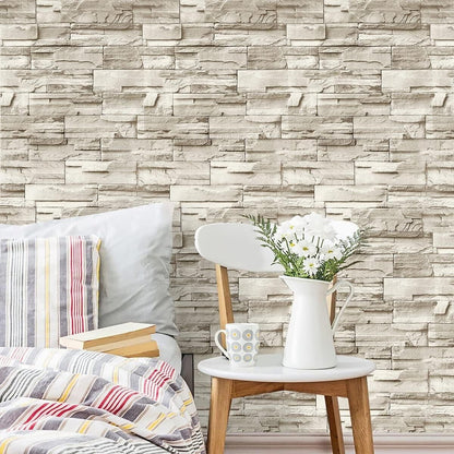 Stone Peel and Stick Wallpaper Realistic Brick Self-Adhesive Removable Waterproof Vinyl for Walls, Kitchen, Bathroom & Home DIY Decor