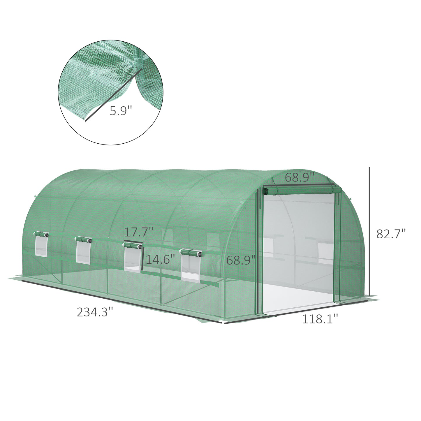 Heavy Duty Walk-In Greenhouse 20x10x7ft - Outdoor Plant Grow House, UV-Resistant PE Cover, Reinforced Steel Frame, Vent Windows, Zipper Door