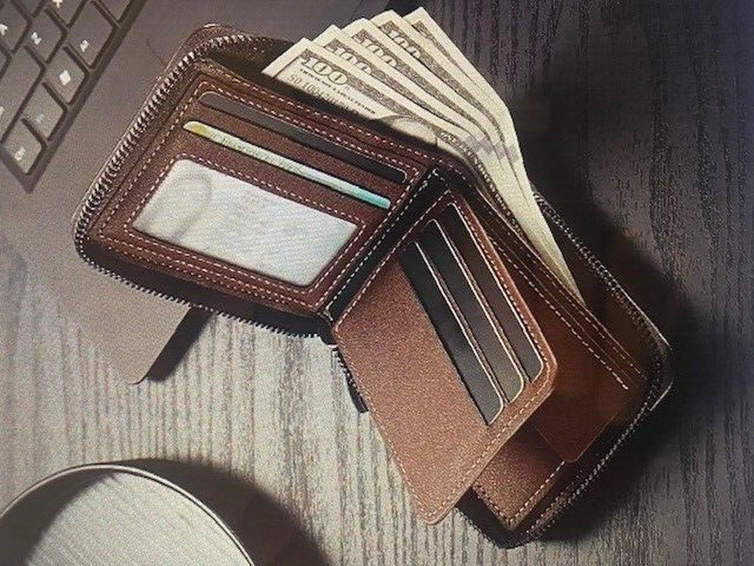 Men'S Wallet Carrken Style Leather, Zipped, Credit Card, Light Brown