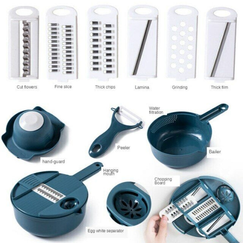 Multi-Function Manual Vegetable Choppe 12 PCS Vegetable Chopper Kitchen Plastic Set Stainless Utensils Chopping Handles Steel