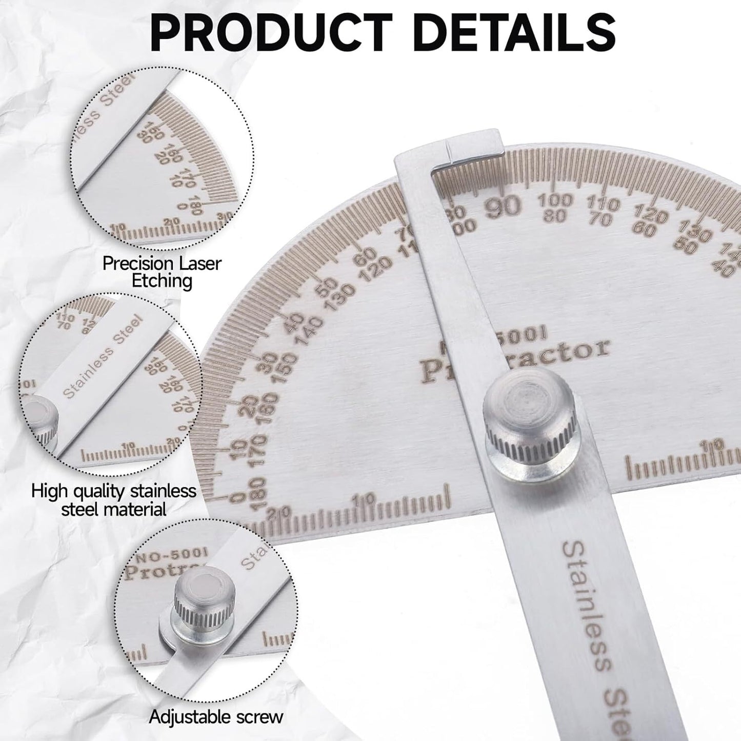 Protractor Angle Finder Arm Stainless Steel Measuring Ruler Tool 180 Degree USA