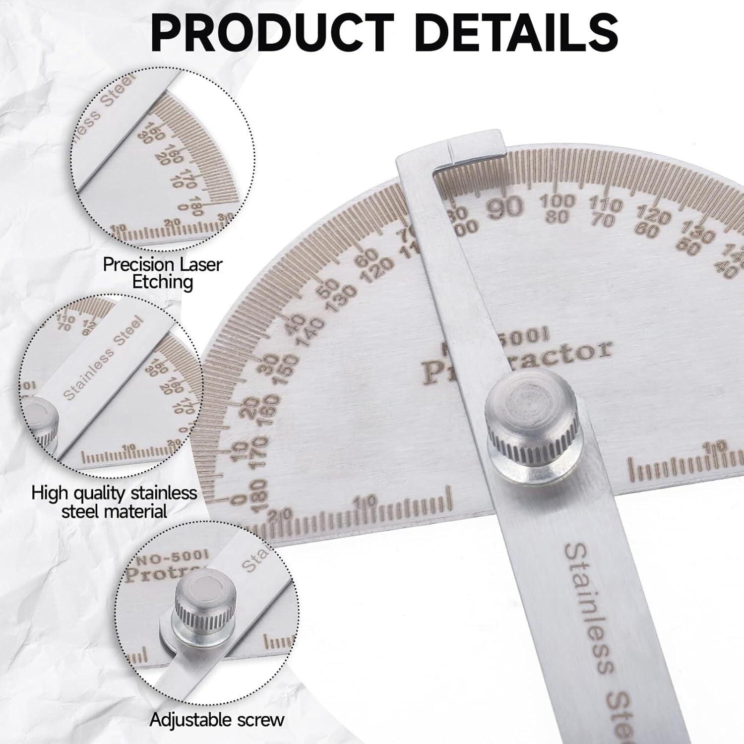 Protractor Angle Finder Arm Stainless Steel Measuring Ruler Tool 180 Degree USA