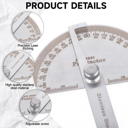 Protractor Angle Finder Arm Stainless Steel Measuring Ruler Tool 180 Degree USA