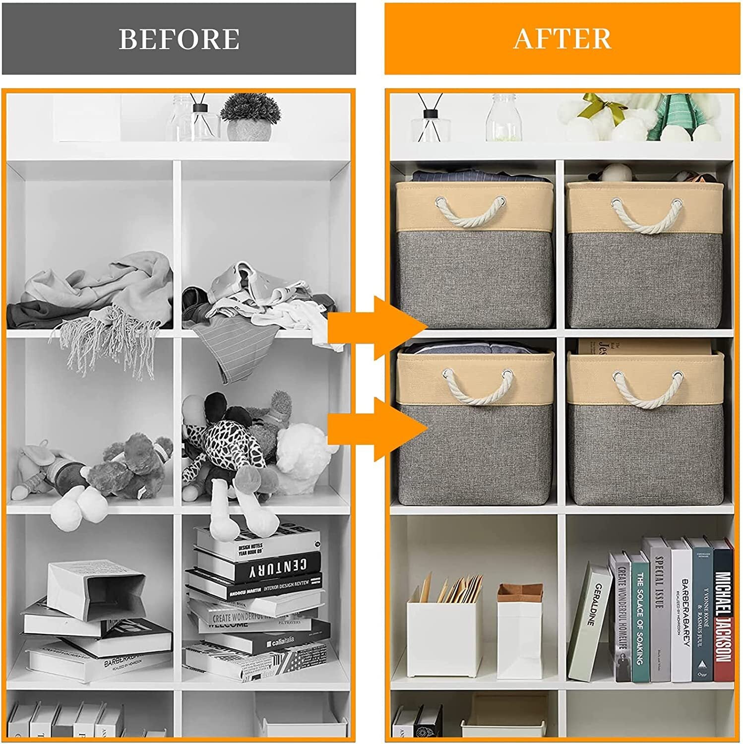 Large Storage Basket Rectangular Fabric Collapsible Organizer Bin Box 13×13×13In