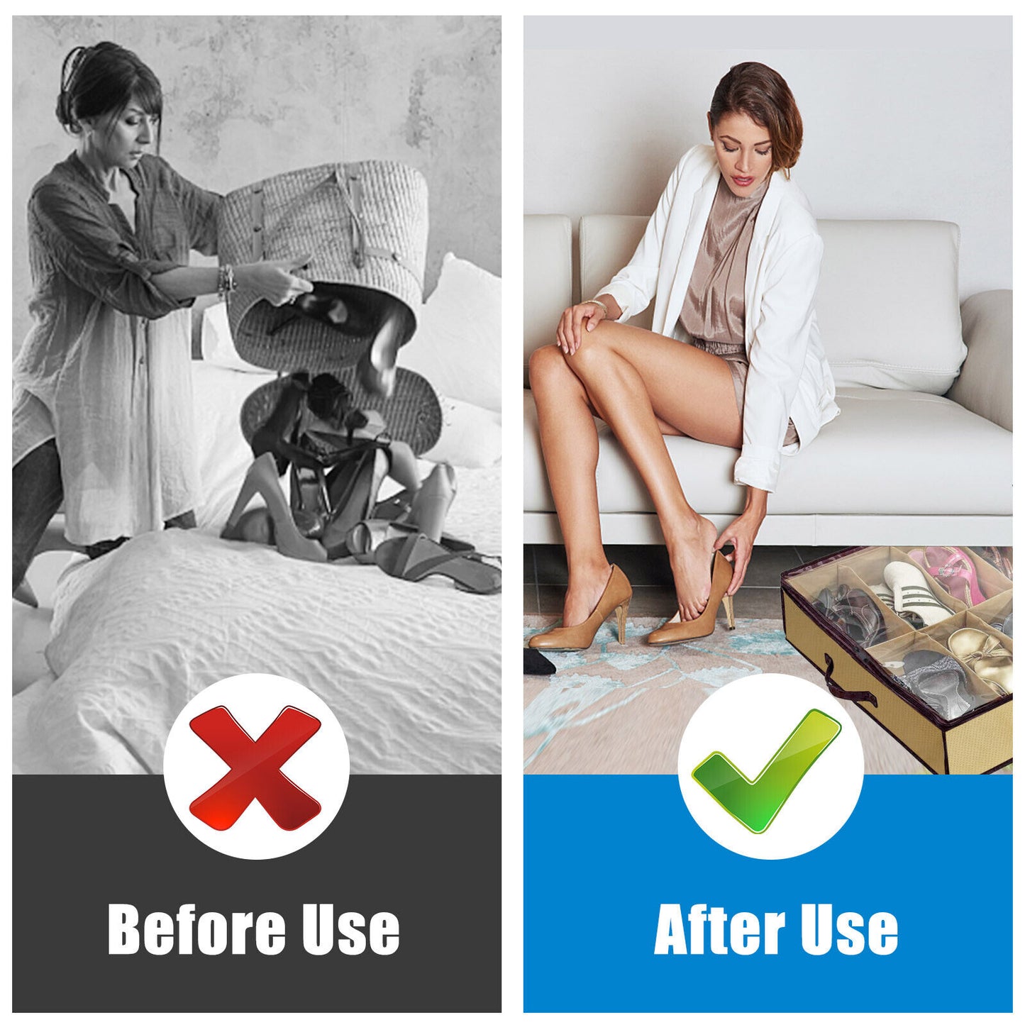 Organizer Storage Shoe Organizer Under Bed Storage with Clear Cover Holds 24 Pairs Dustproof Space Saving Box with Handles