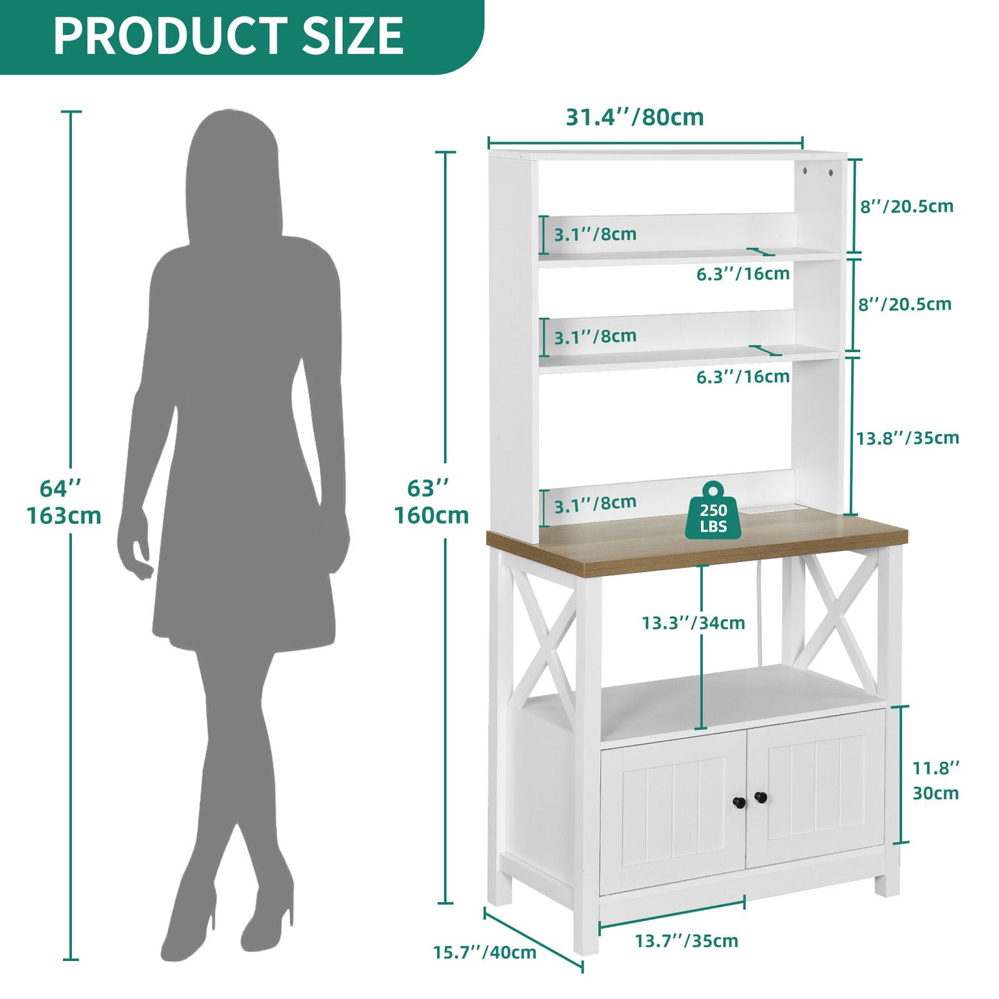 Kitchen Bakers Rack with Power Outlets & USB, 5-Tier Storage Shelves, Coffee Bar Cabinet, Microwave Stand, Utility Organizer for Kitchen & Dining Room