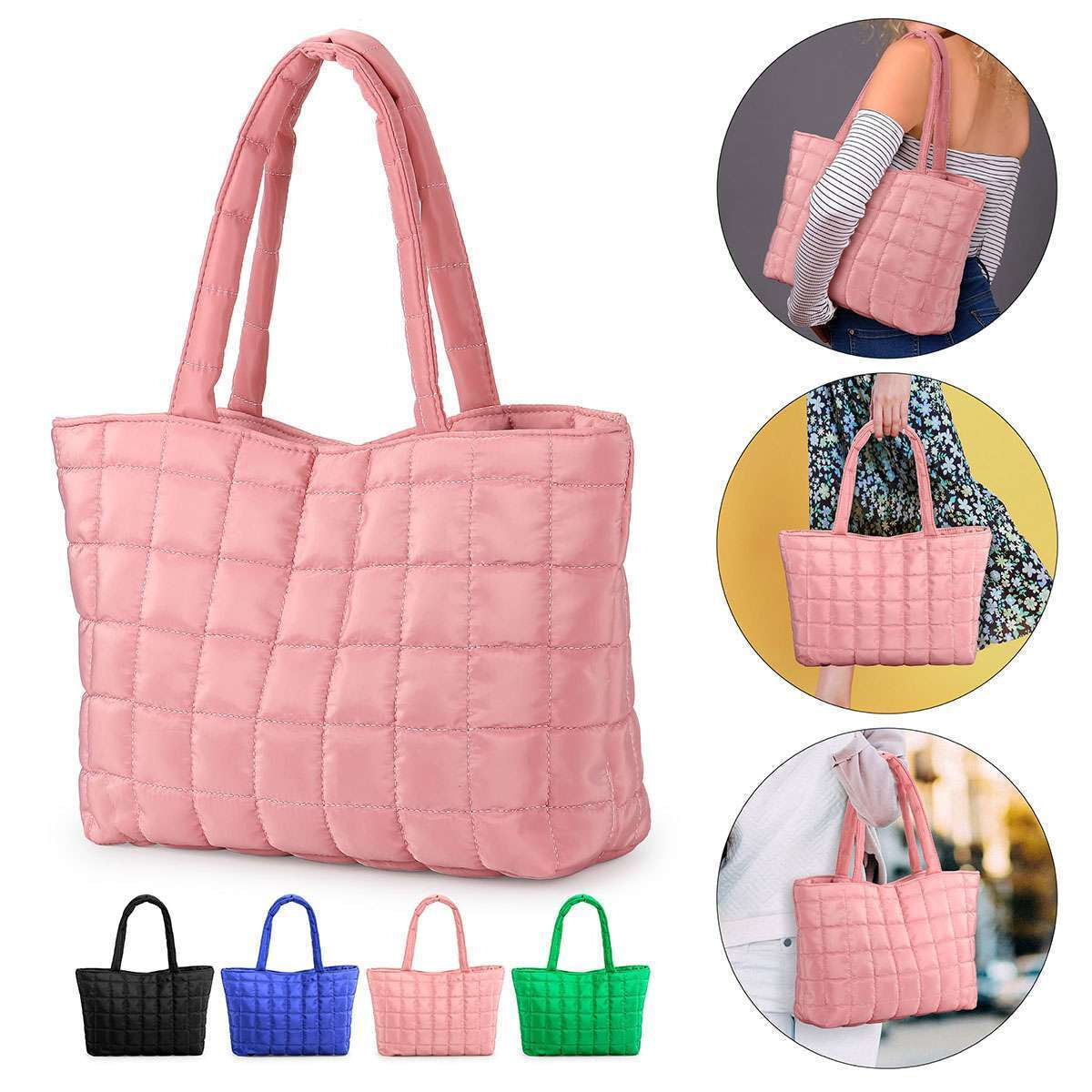 Women Puffer Tote Bag Quilted Puffy Handbag Shoulder Bag down Underarm Large Bag