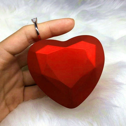 LED Diamond Ring Box Light - Heart Shaped Velvet Jewelry Case for Wedding, Engagement | Elegant Gift Box with Built-in Light Organiser Matte