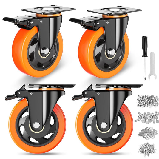 4 Inch Caster Wheels, Casters Set of 4, Heavy Duty Casters with Brake 2200 Lb...