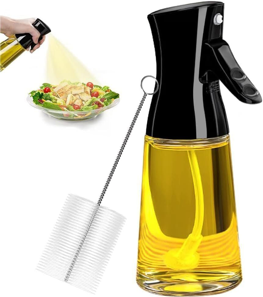 Oil Sprayer for Cooking 180ml - Glass Olive Oil Sprayer Bottle with Brush | Non-Slip Design, Fine Mist for Air Fryer, Grilling & Baking | Kitchen Gift!