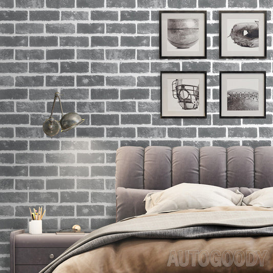 3D Brick Stone Wallpaper Background Vinyl Film Sticker Peel-And-Stick Gray Dark