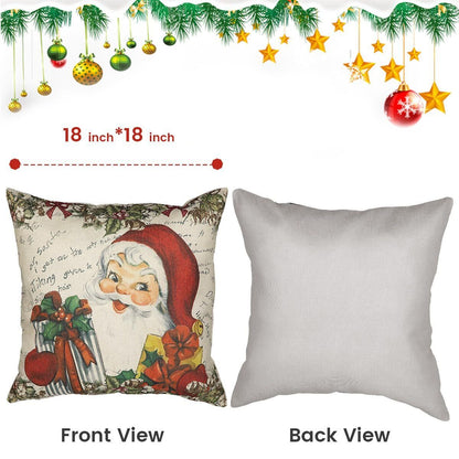 Vintage Christmas Santa Pillow Case Set Santa Reindeer Wreath Pillow Covers 4PCS 18X18''