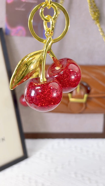 Keychain Cherry Bag Charms Purse，Key Chains Women Cute /Red Apple