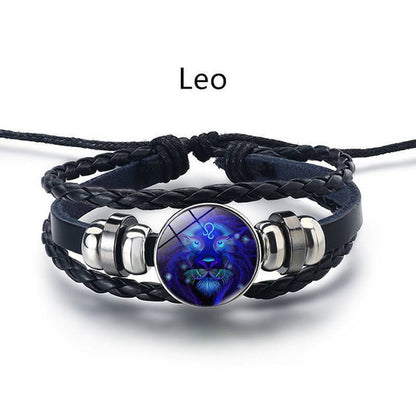 Leather Bracelet Bangle for Men Woman with Signs of the Zodiac Astrology Luminou